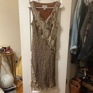 Robbie Bee Vintage Silk Dress with Ruffle Hem